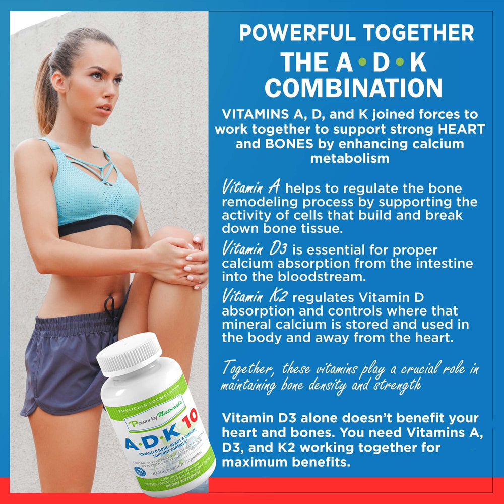 Power By Naturals ADK10 bottle front showcases high potency ADK formula for daily use.