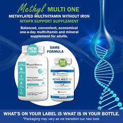 Power By Naturals Methyl Multi One bottle back with supplement details for MTHFR support