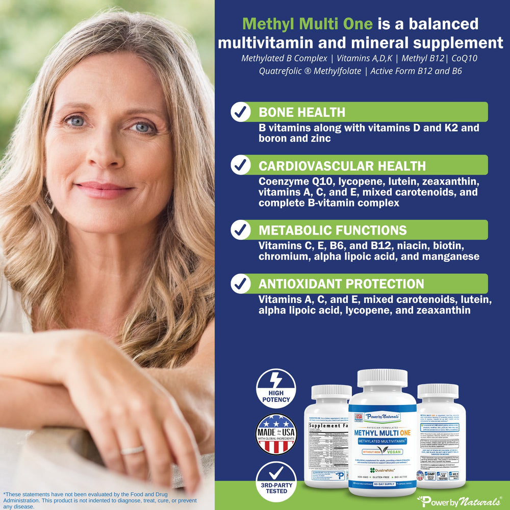 Power By Naturals Methyl Multi One capsule close-up suggests balanced nutrition