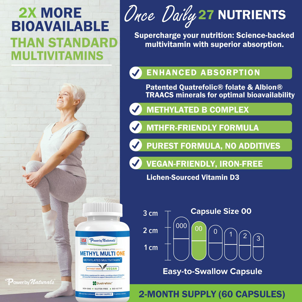 Power By Naturals Methyl Multi One capsules inside for easy daily use