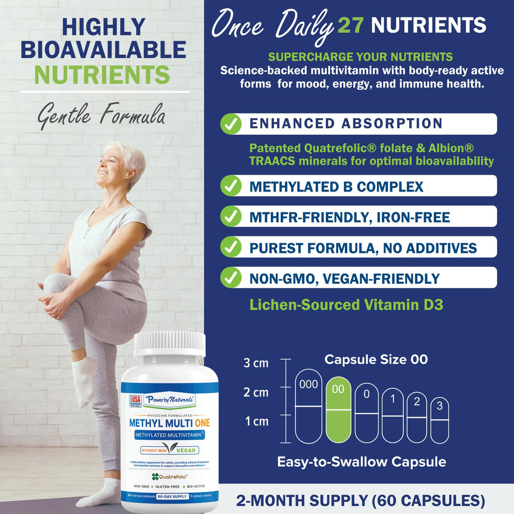 Power By Naturals Methyl Multi One capsules pack demonstrating convenient one-a-day serving