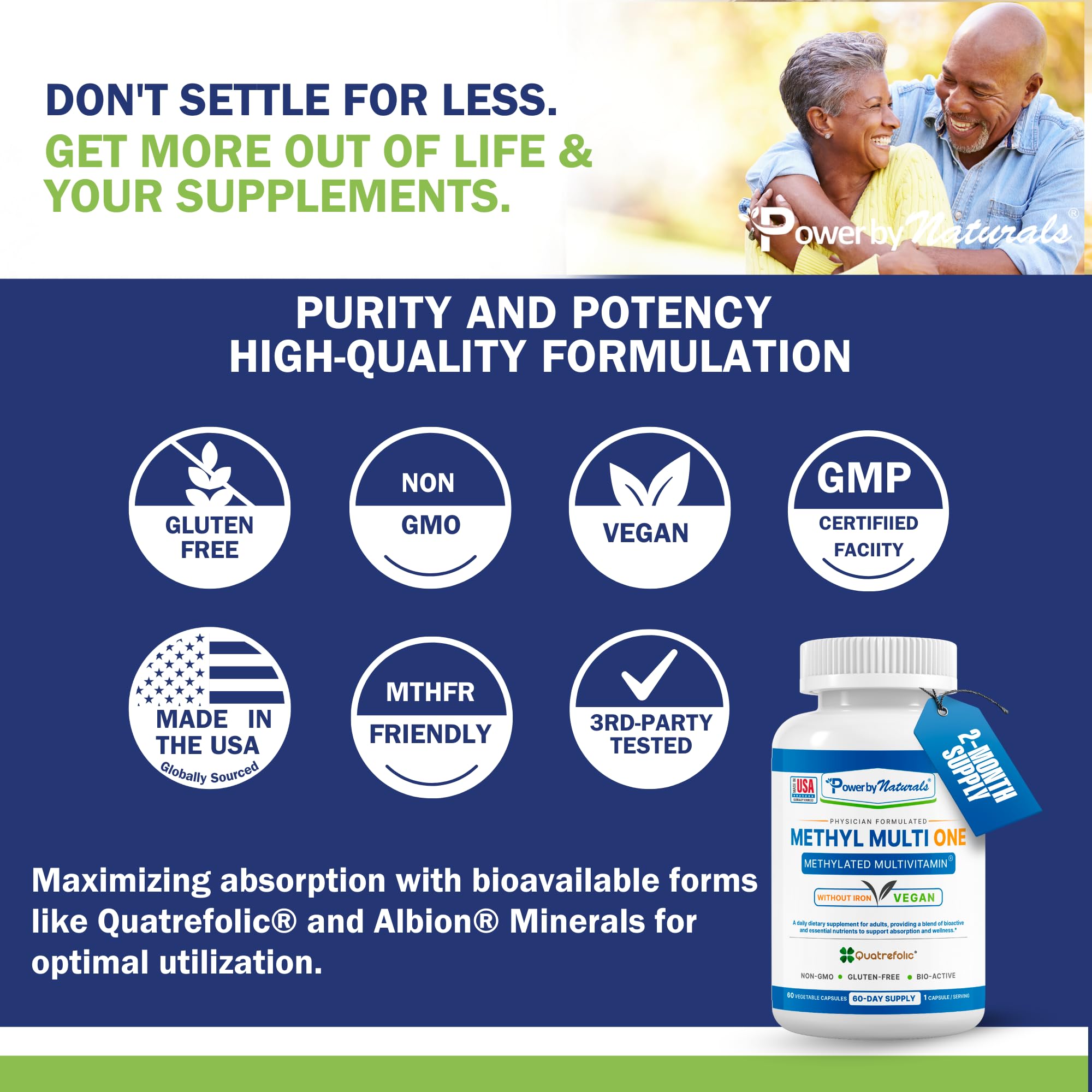 Power By Naturals Methyl Multi One for men and women supports daily nutrition