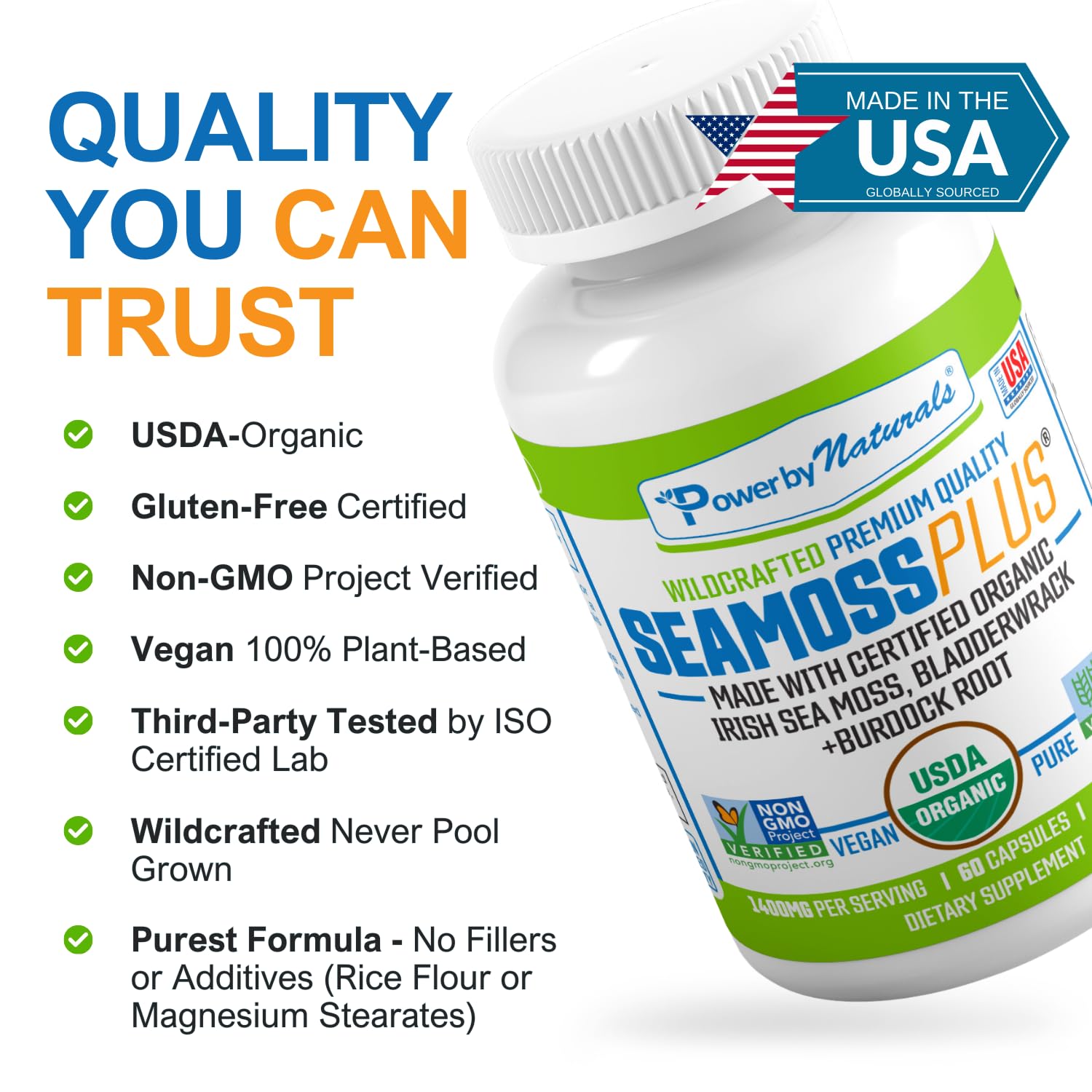 Organic ingredients mix for Power By Naturals Sea Moss Plus