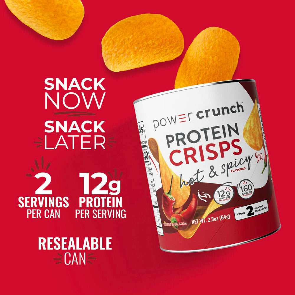 Power Crunch CRISPS Hot & Spicy seasoning detail highlighting bold flavor.