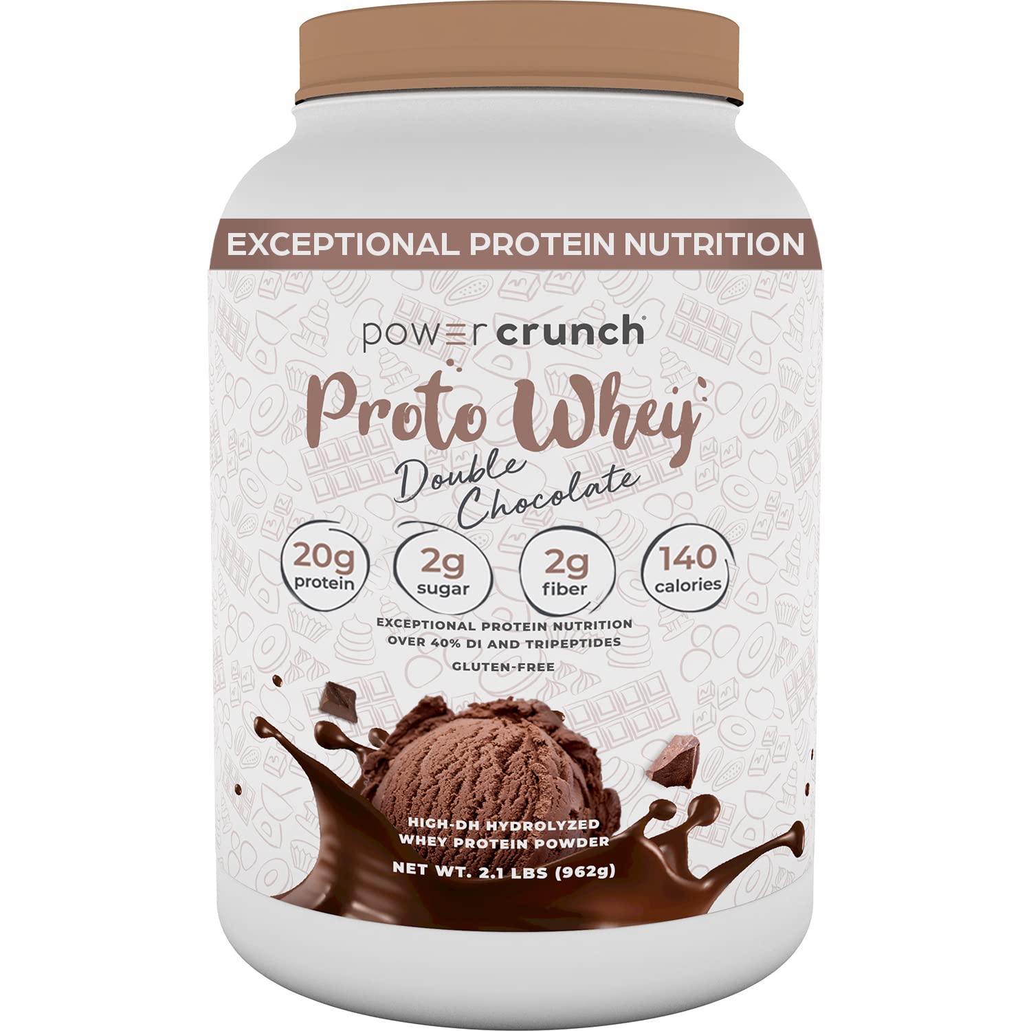 Power Crunch Proto Whey Double Chocolate powder container for quick, tasty protein intake.