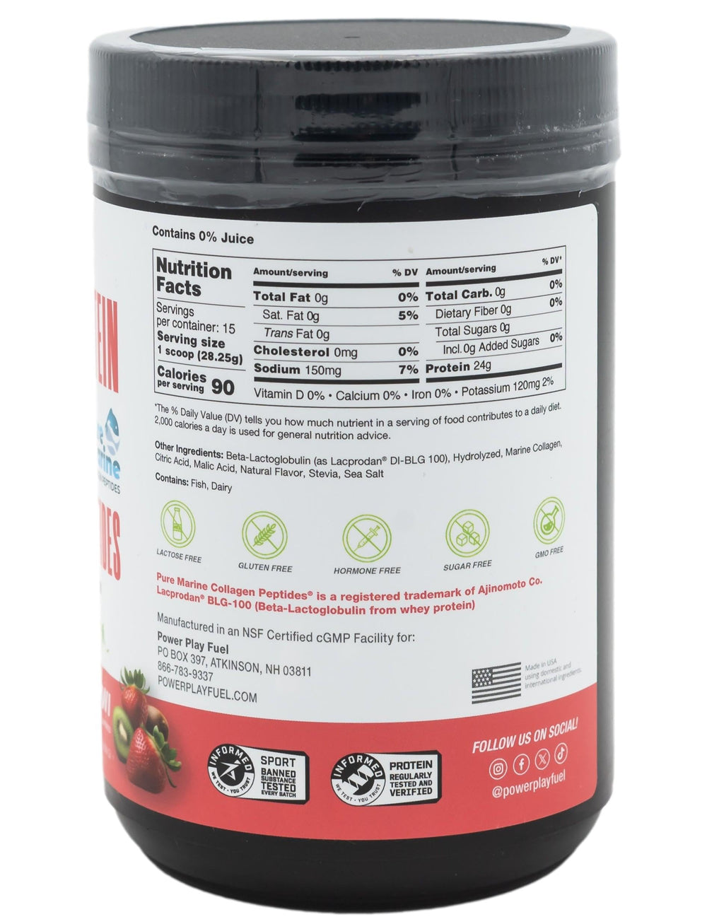 POWER PLAY FUEL Clear Protein & Collagen Peptides packaging shows marine collagen blend for joints.