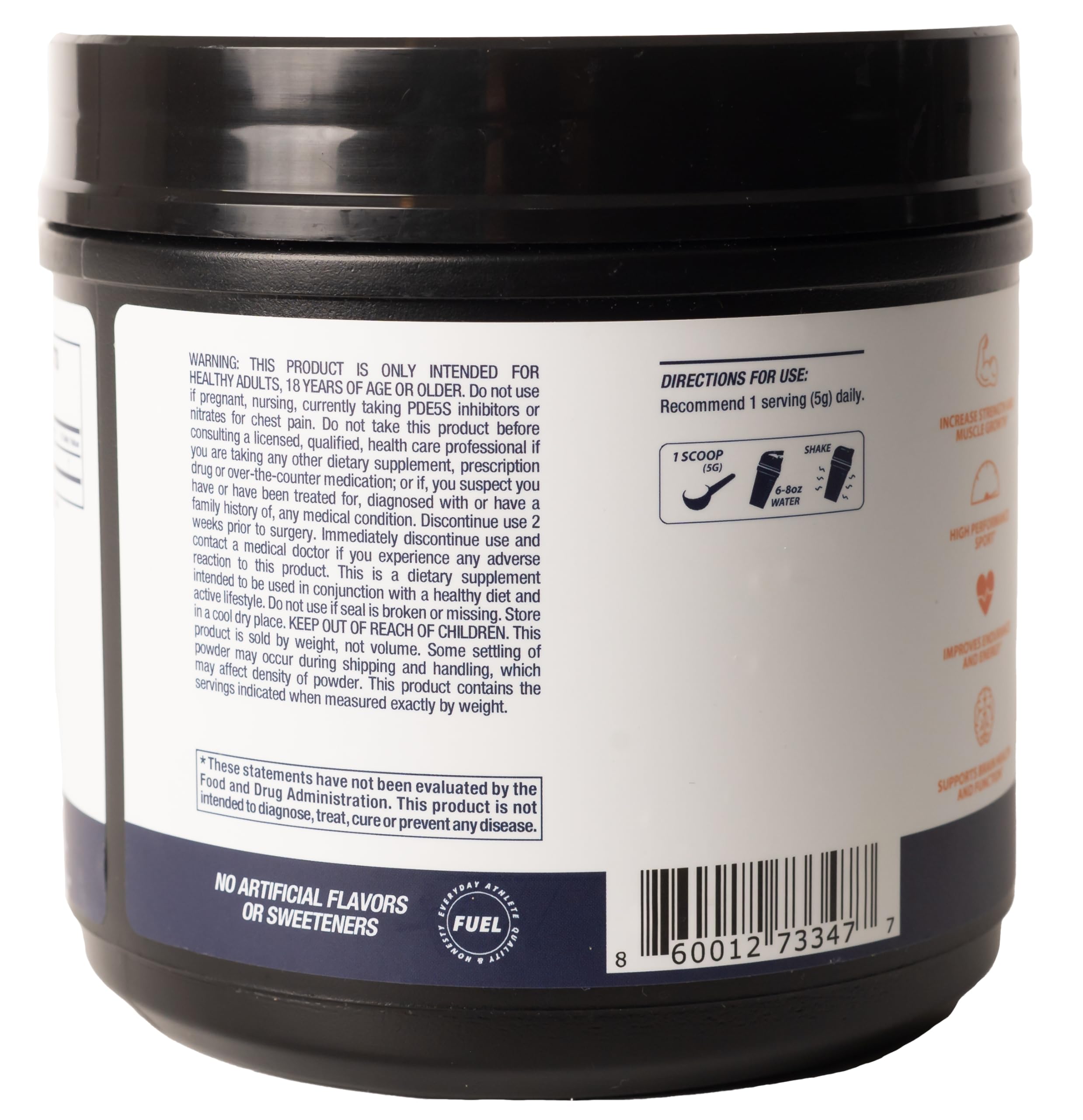 Power Play Fuel unflavored creatine monohydrate powder bag shows pure formula for easy mixing.