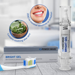 Power Swabs Bright Gel on toothbrush shows seamless daily routine integration.