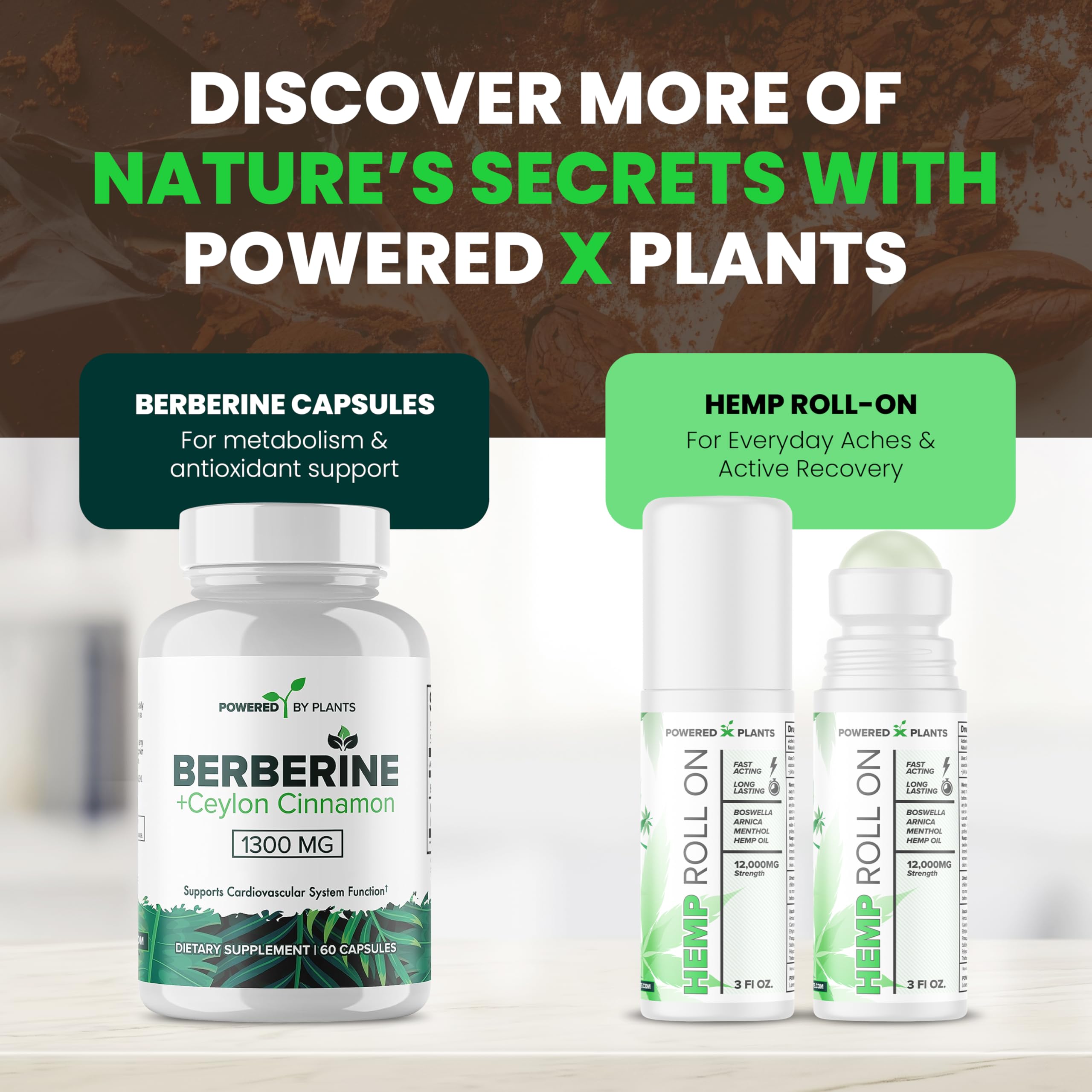 Powered X Plants cocoa powder packaging back shows ingredients.