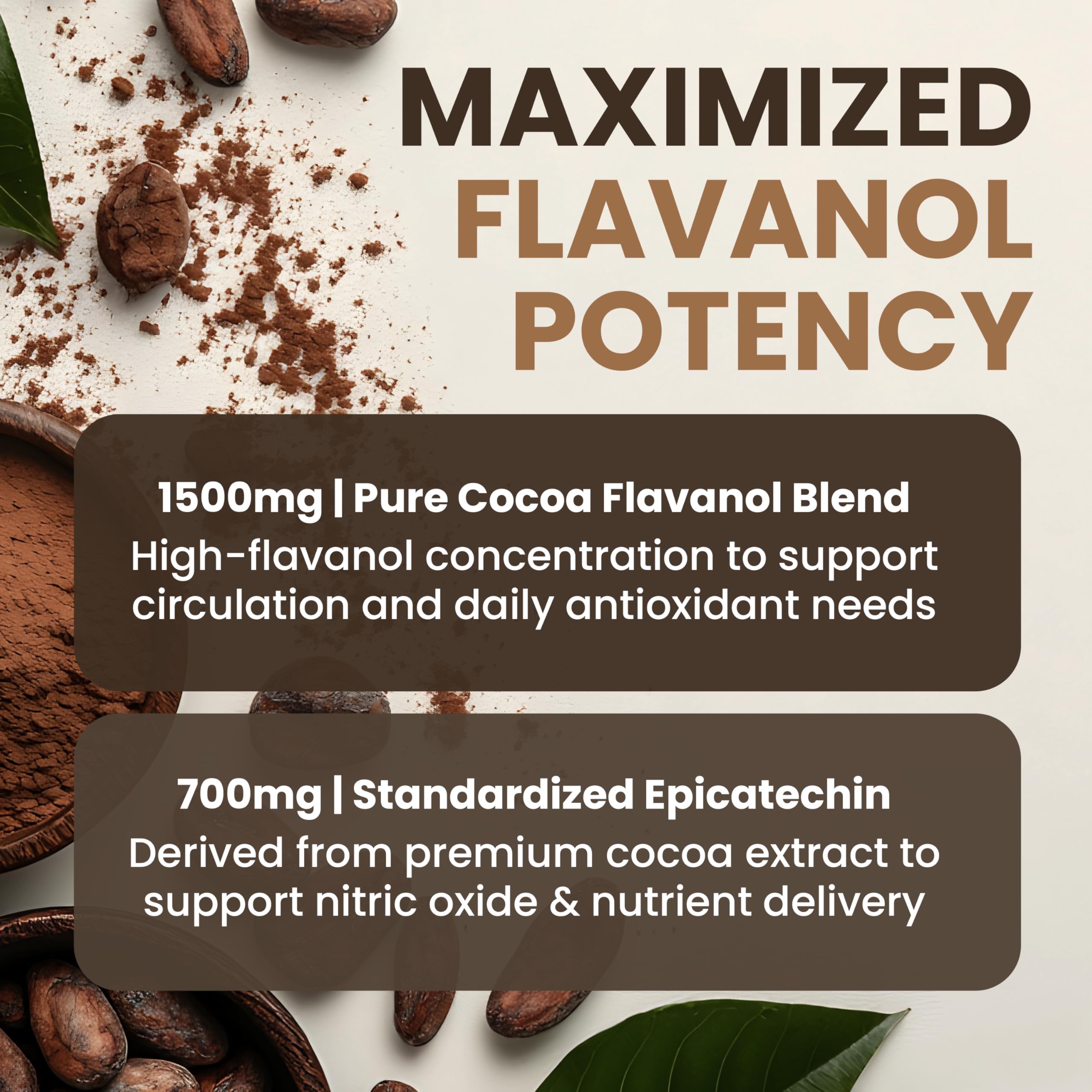 Powered X Plants epicatechin flavonoids graphic illustrates the plant-based blend.