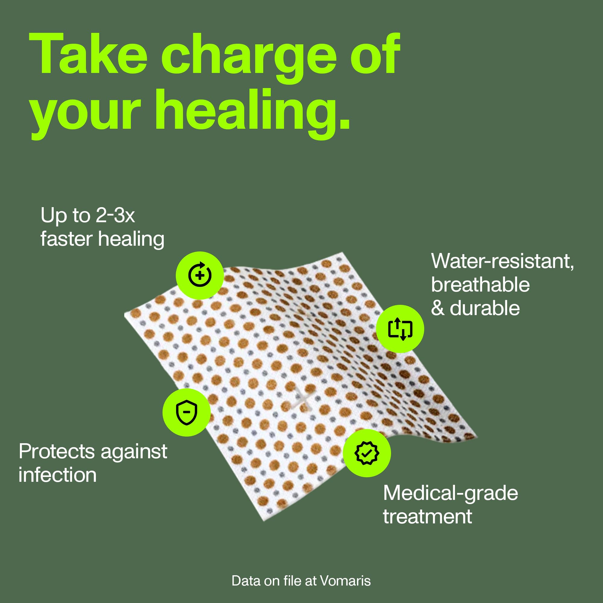 PowerHeal bandage layer closeup shows three-layer design for moisture control and protection.