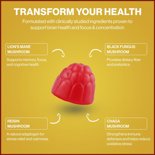 Powerhouse Vitality BrainRevive gummies close-up emphasizing tasty daily focus