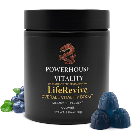 Powerhouse Vitality LifeRevive bottle front view promoting daily vitality