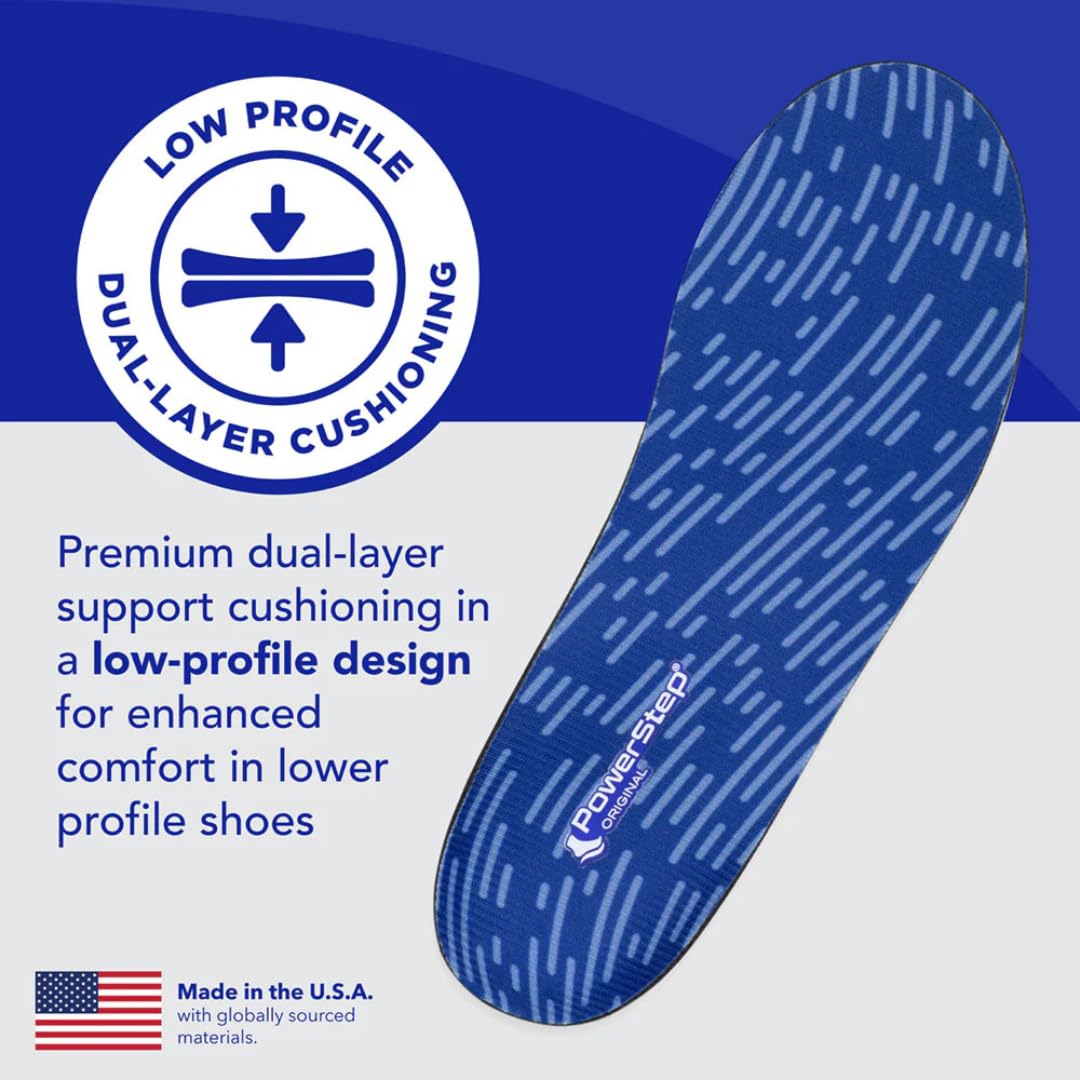 PowerStep Original cushions with a deep heel cradle for comfort.
