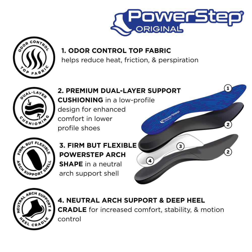 PowerStep Original deep heel cradle enhances alignment during walking