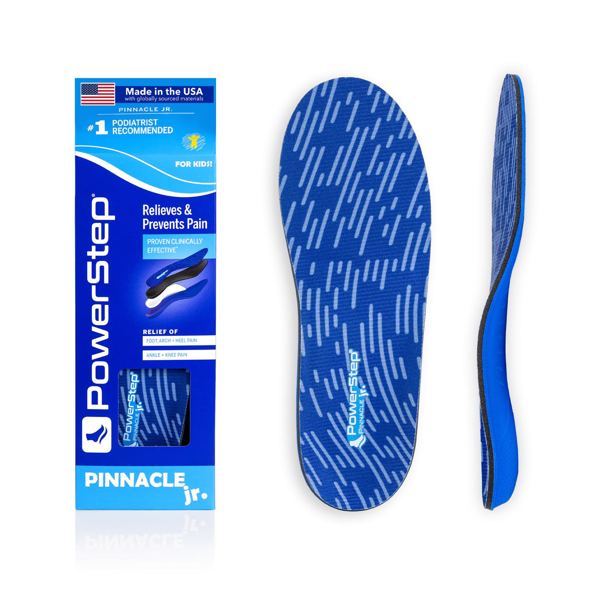 PowerStep Pinnacle Jr full-length insoles provide all-day arch support for growing feet.