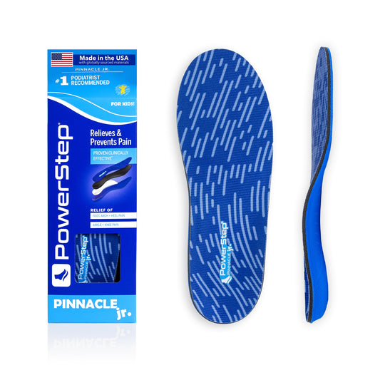 PowerStep Pinnacle Jr full-length insoles provide all-day arch support for growing feet.