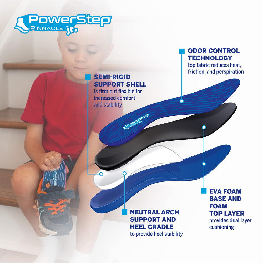 PowerStep Pinnacle Jr heel cradle reduces heel pressure during play.