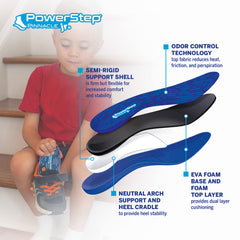 PowerStep Pinnacle Jr heel cradle reduces heel pressure during play.
