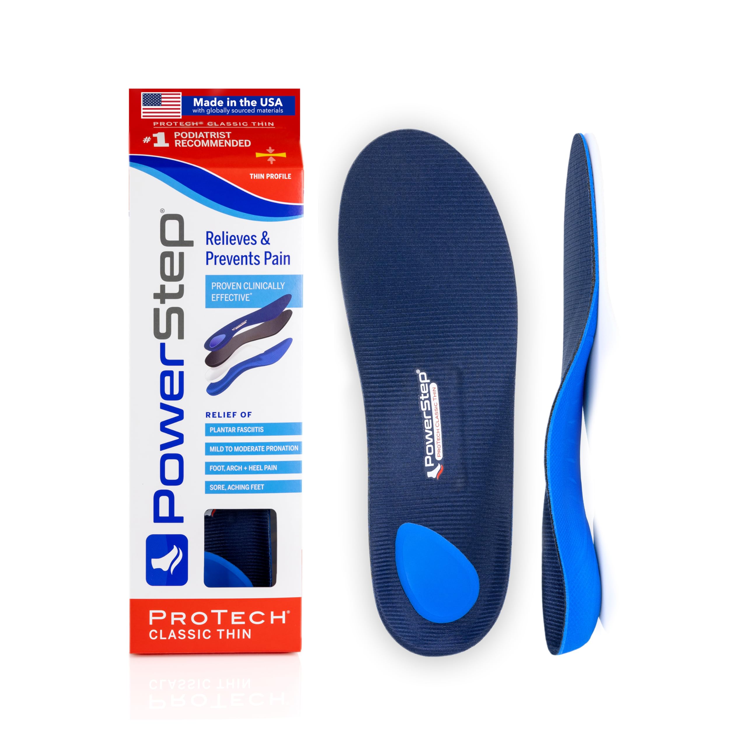 PowerStep ProTech Classic orthotic insole with neutral arch support and heel cradle for all-day comfort
