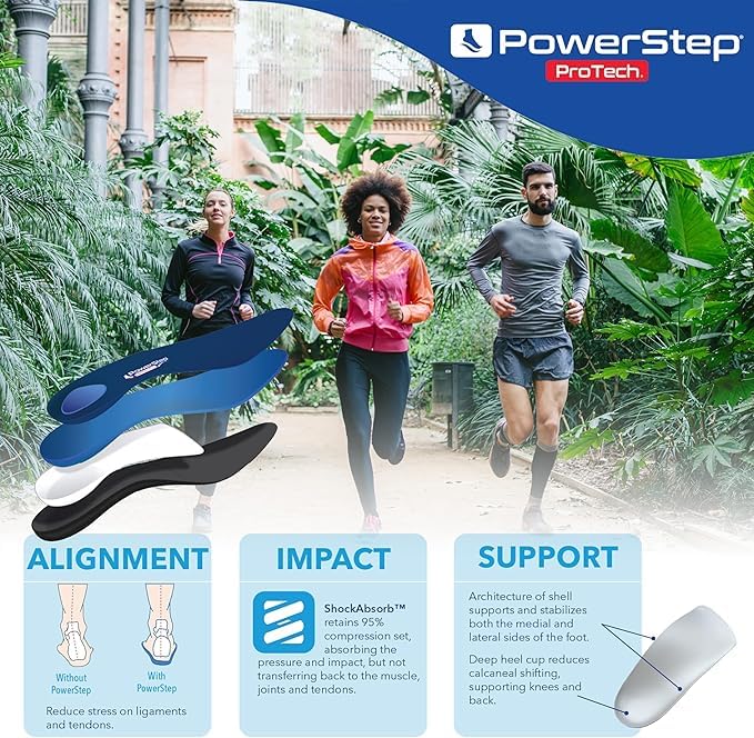 PowerStep ProTech Met orthotics fit athletic, work, and dress shoes.
