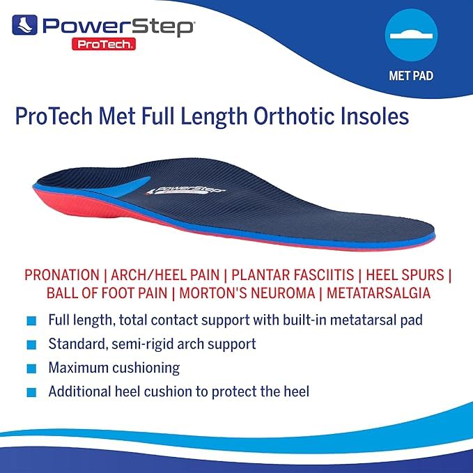 PowerStep ProTech Met orthotics metatarsal pad for ball of foot relief.