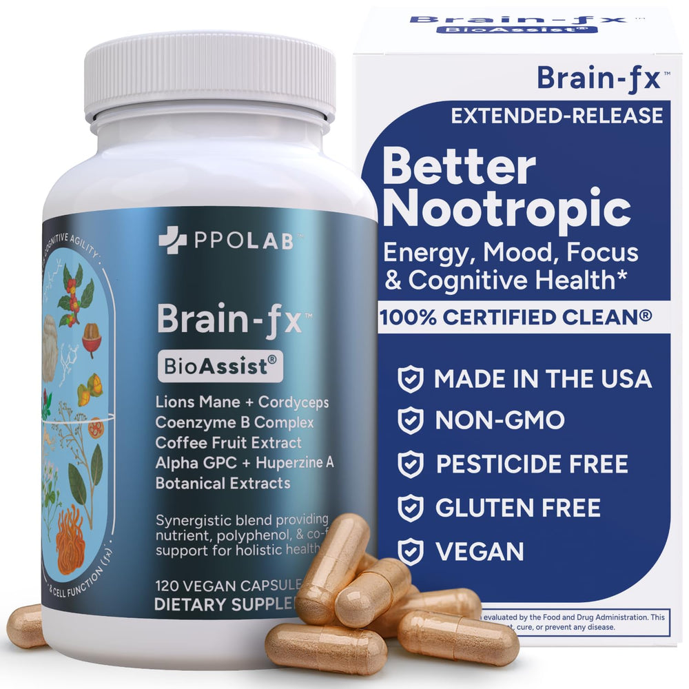 PPO Lab Brain-fx extended-release bottle front for steady daily focus