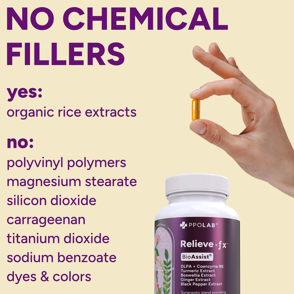 Close-up of Relieve-fx capsules showing turmeric-ginger color and texture
