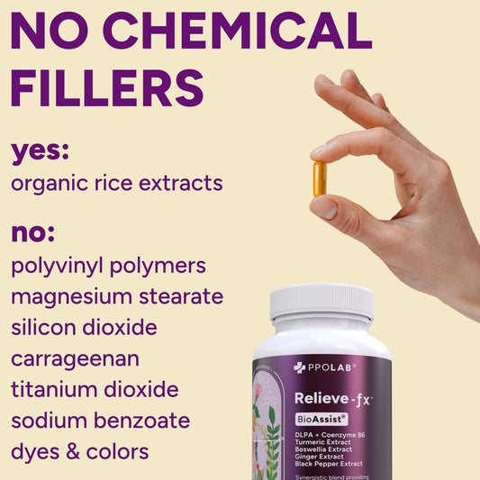 Close-up of Relieve-fx capsules showing turmeric-ginger color and texture