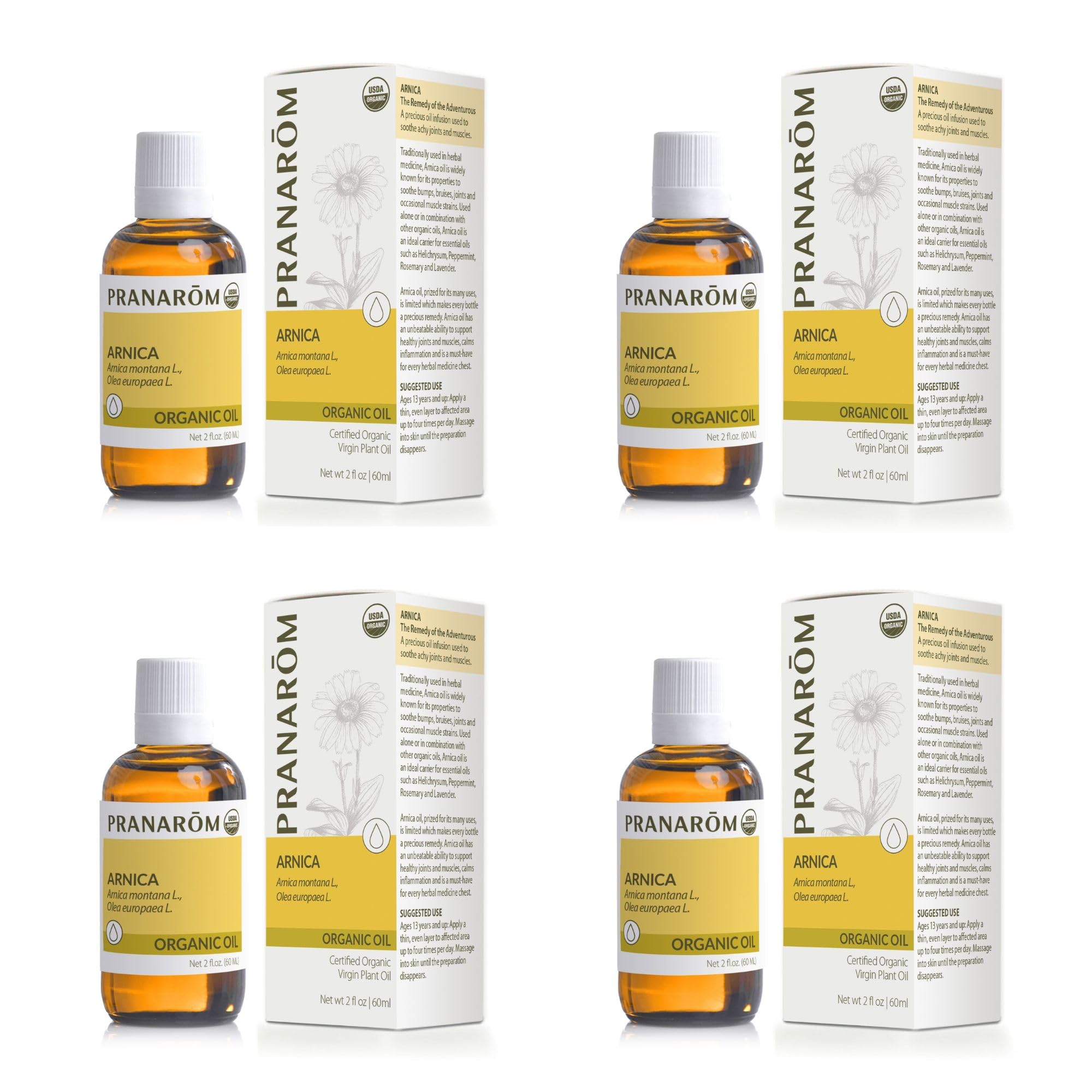 Pranarom Arnica Oil 4-pack bottle for convenient at-home use