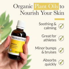Pranarom Arnica Oil label highlighting organic ingredients