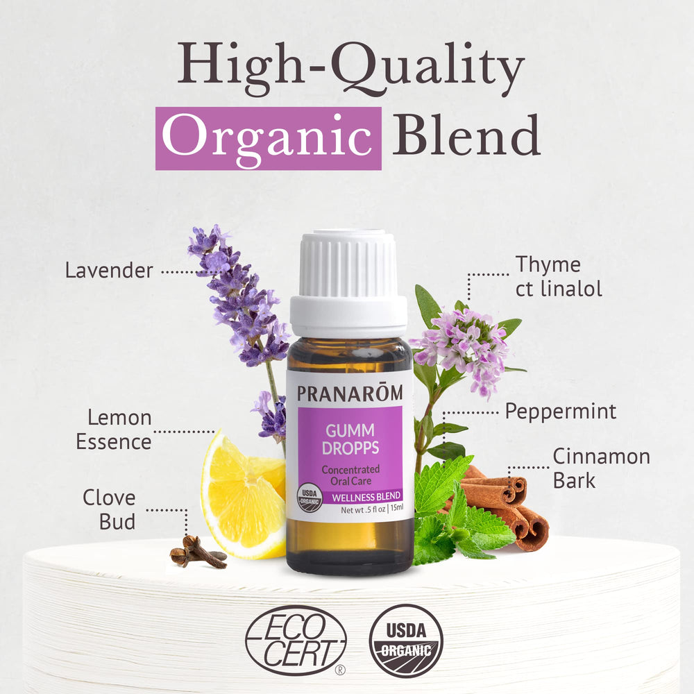 Pranarom Gumm Dropps organic-ingredients uses certified organic essential oils.
