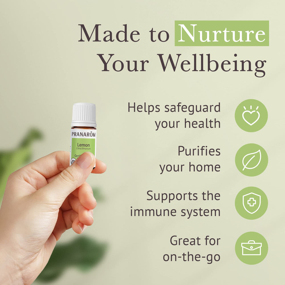 Pranarom sage oil bottle supports soothing herbaceous aromatics.
