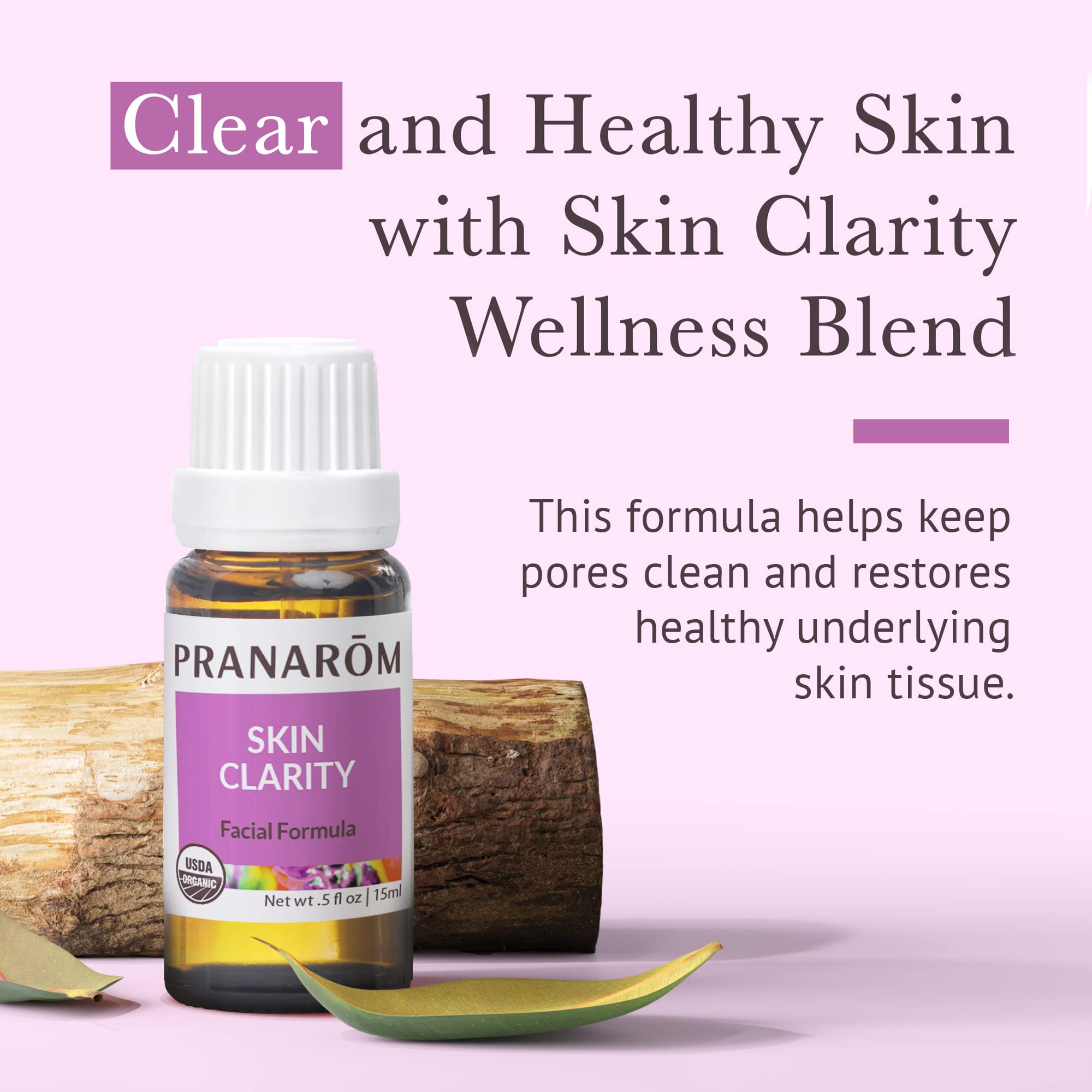 Pranarom Skin Clarity label shows ECOCERT and USDA organic certification.