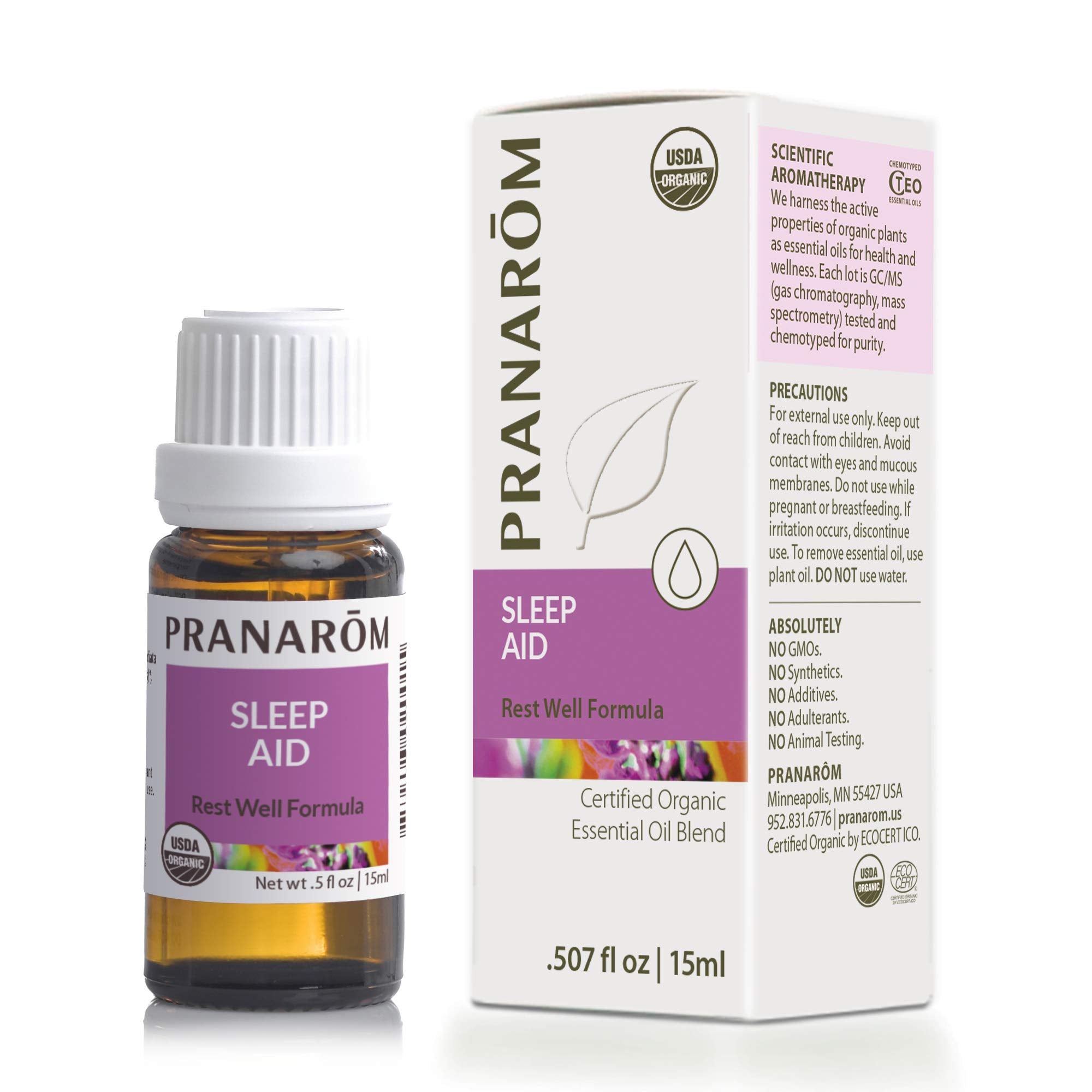 PRANAROM Sleep Aid bottle front showing lavender blend for calming diffusion