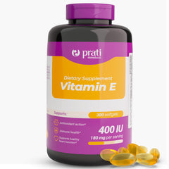 Prati Donaduzzi Vitamin E 400 IU bottle with 300 softgels for daily support.