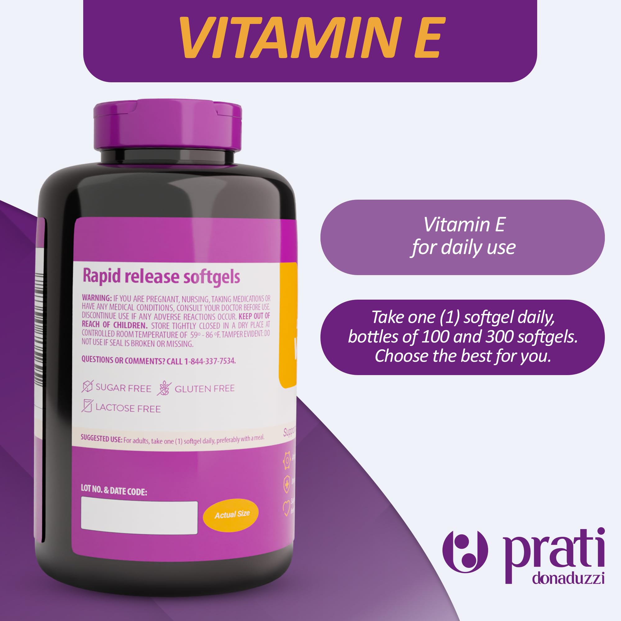 Label highlights Vitamin E 400 IU and dl-alpha tocopherol acetate.