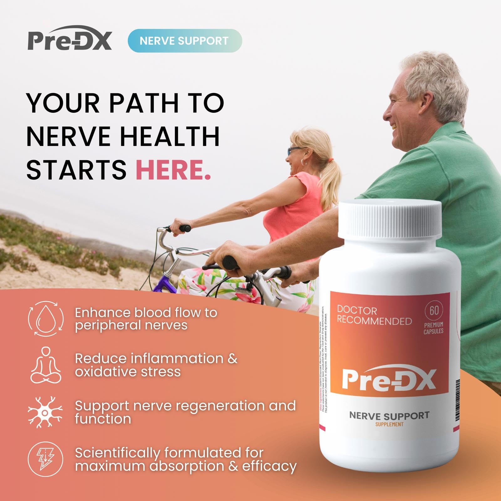 Capsule pour from Pre-DX bottle illustrating easy daily dose
