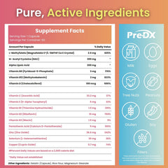 Pre-DX packaging and label with complete ingredient list