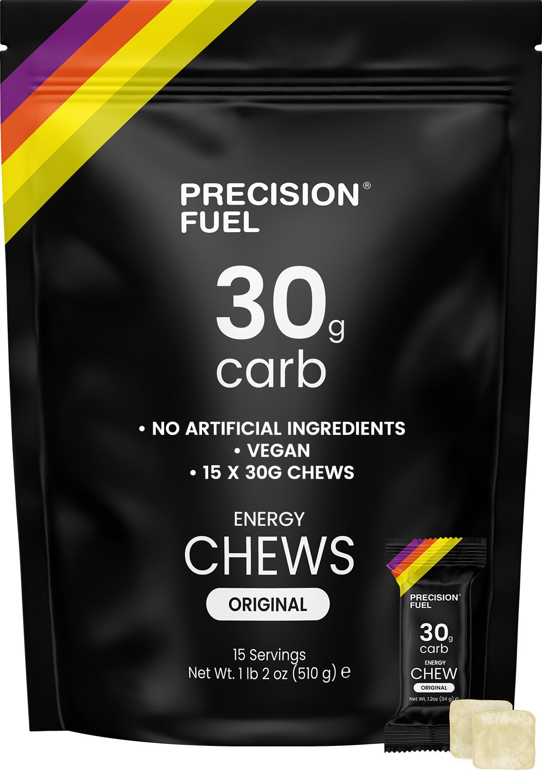 Precision Hydration PF30 Original chew packet delivering fast energy for runs.