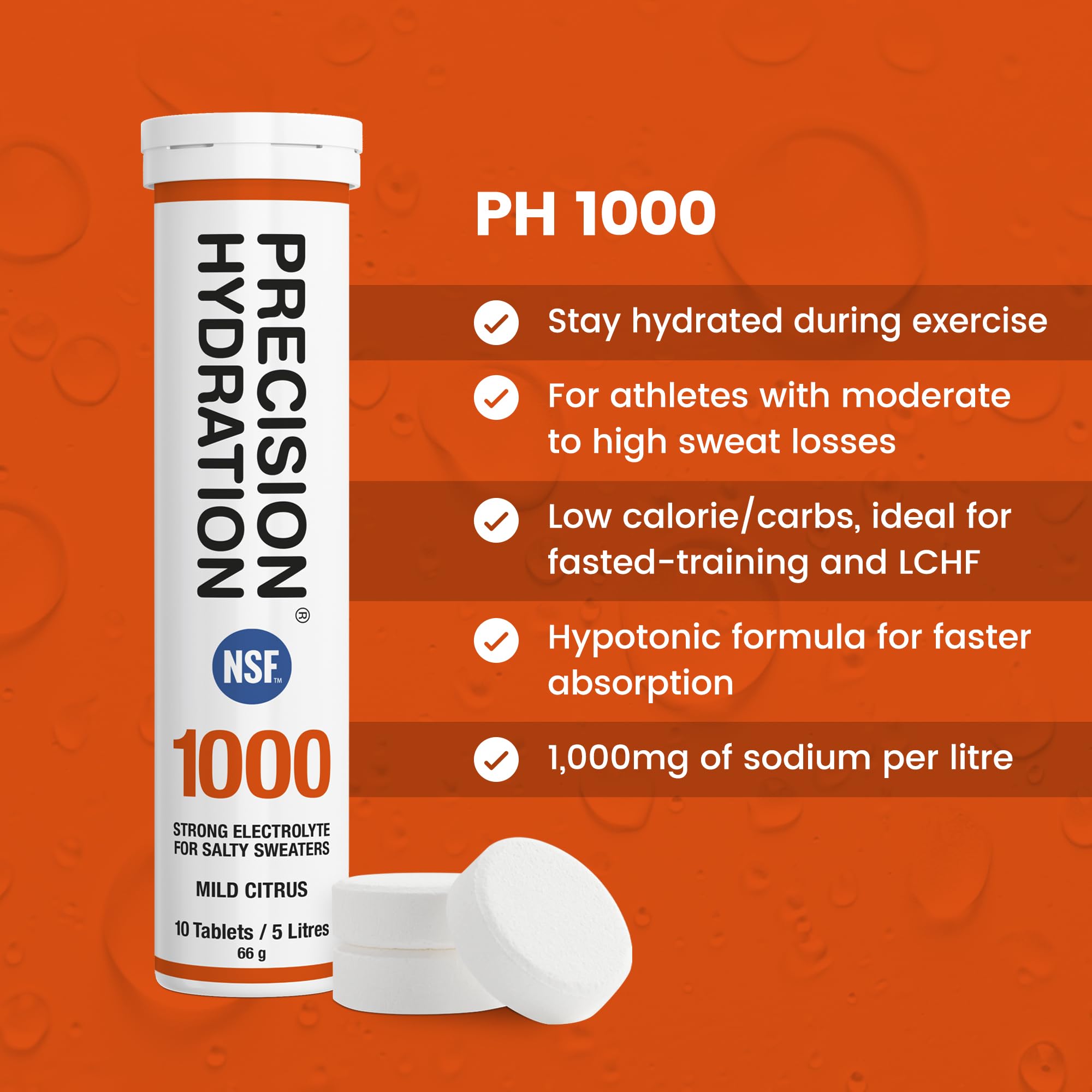 Precision Hydration tablets dissolving in water to deliver tailored sodium levels.