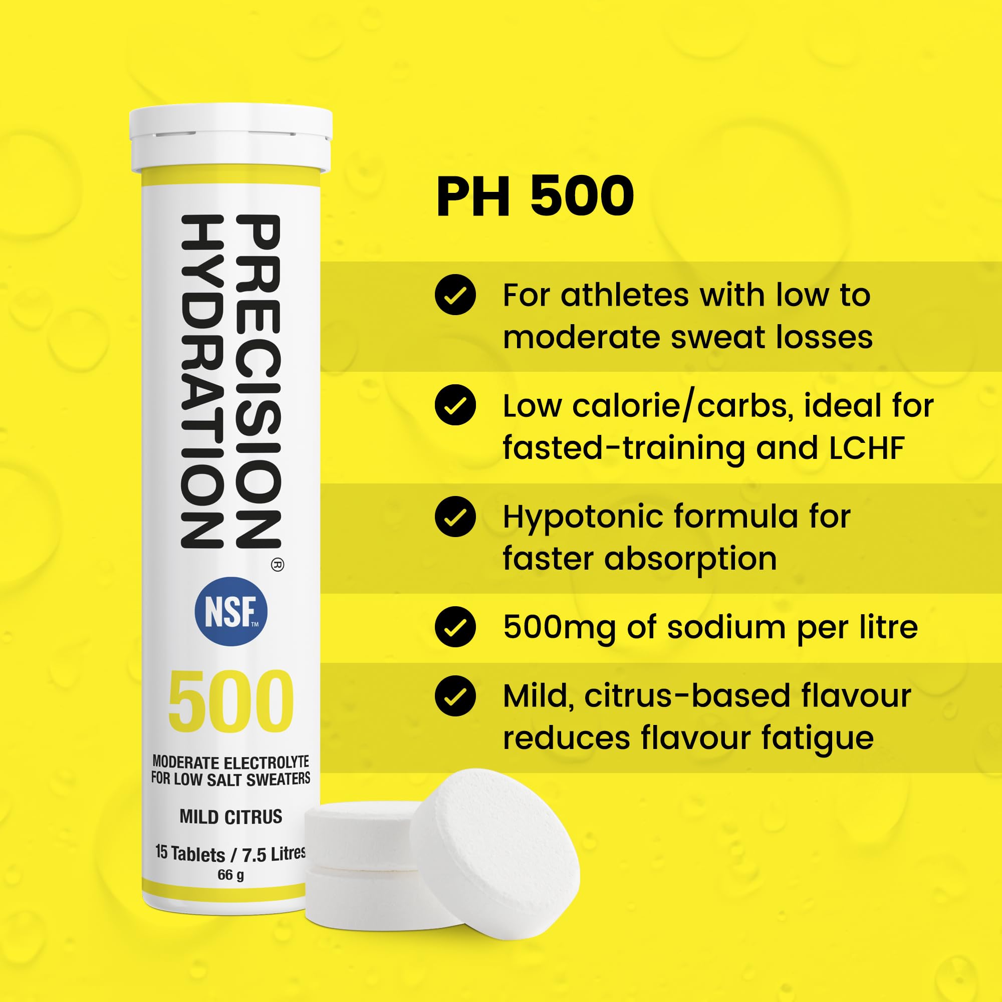 Precision Hydration tablets dissolving in water to create a refreshing drink.