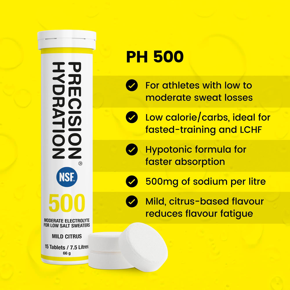 Precision Hydration tablets dissolving in water to create a refreshing drink.