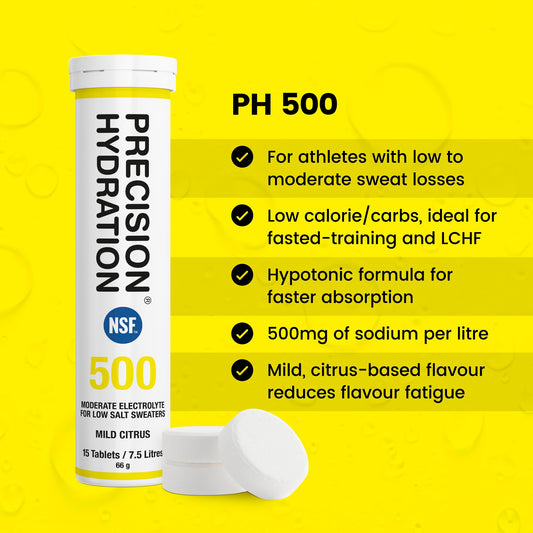 Precision Hydration tablets dissolving in water to create a refreshing drink.
