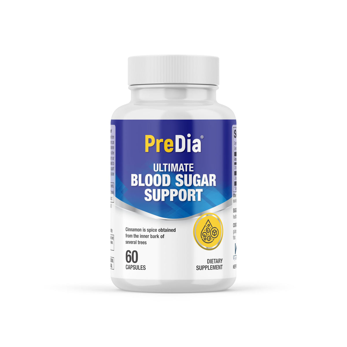 PREDIA Ultimate Blood Sugar bottle cap close-up for daily support.