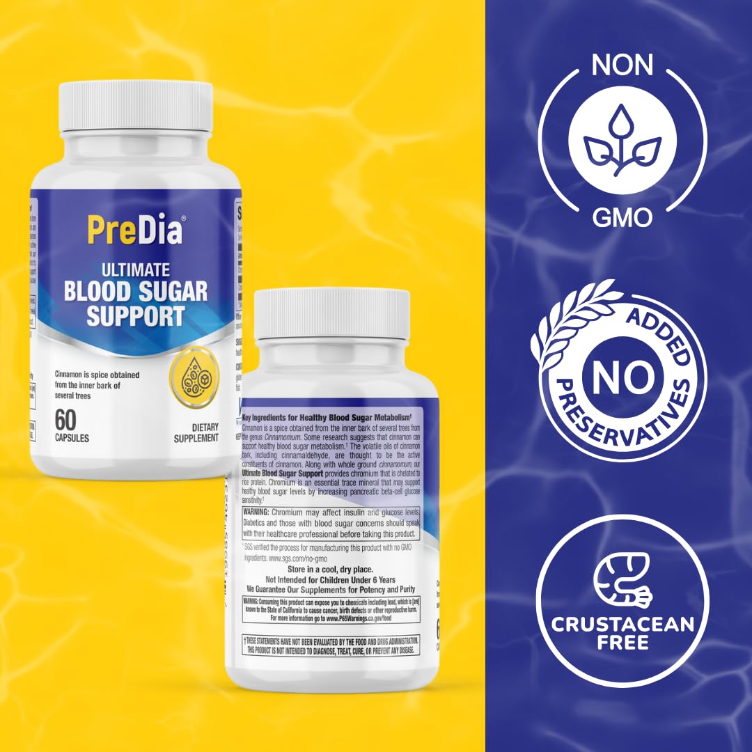 PREDIA Ultimate Blood Sugar vegan capsules close-up emphasizes clean formulation.
