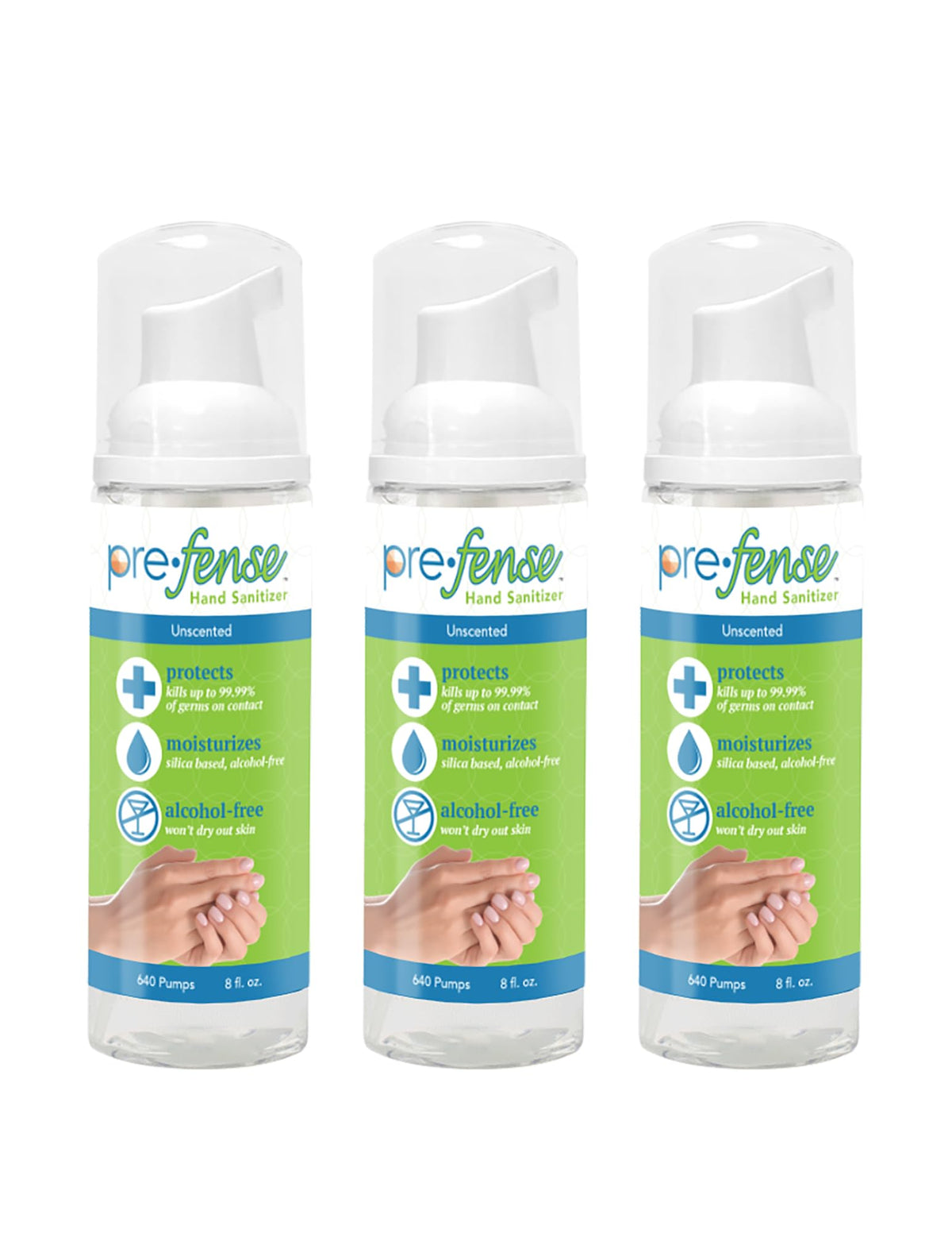 Prefense 8 oz foam hand sanitizer bottle front view for quick protection on the go