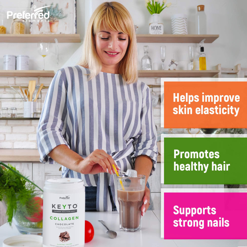 Preferred Elements Keto Collagen Powder pour captures smooth mix into coffee and smoothies.