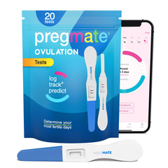 Pregmate brand box and strips travel-ready for discreet fertility tracking.