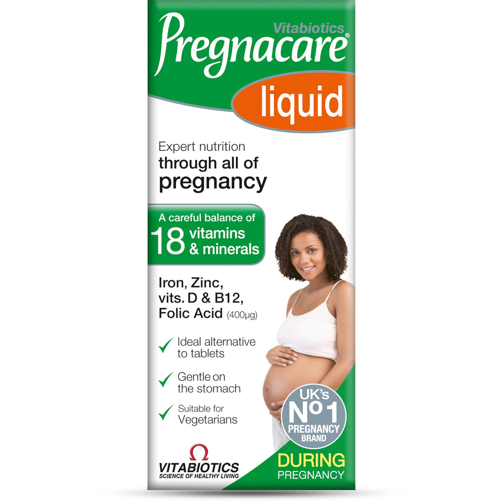 Pregnacare Liquid 200 ml bottle front view showing convenient prenatal nutrition.